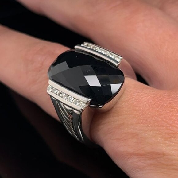 David Yurman Black Onyx Diamond Ring - Picture 1 of 7